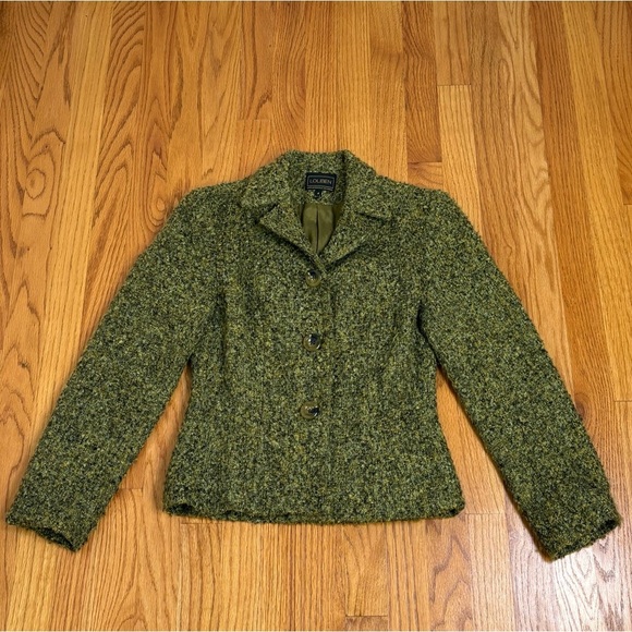 LOUBEN Canada Moss Green Wool Blend Tweed Suit Blazer Jacket 4 Academia Classic - Picture 16 of 16